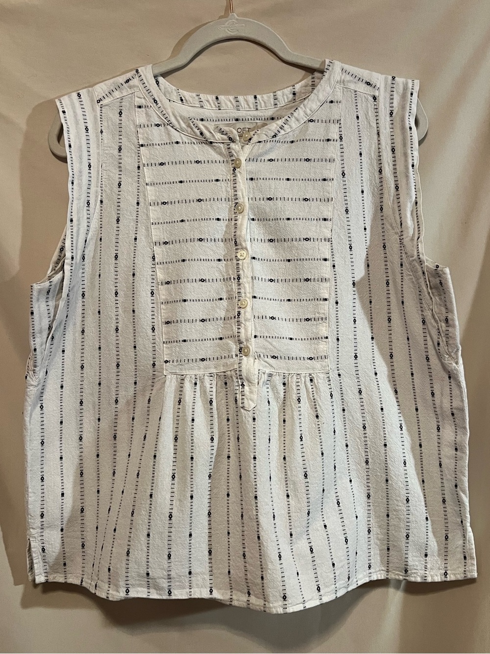LOFT White Sleeveless Button Front Striped Blouse